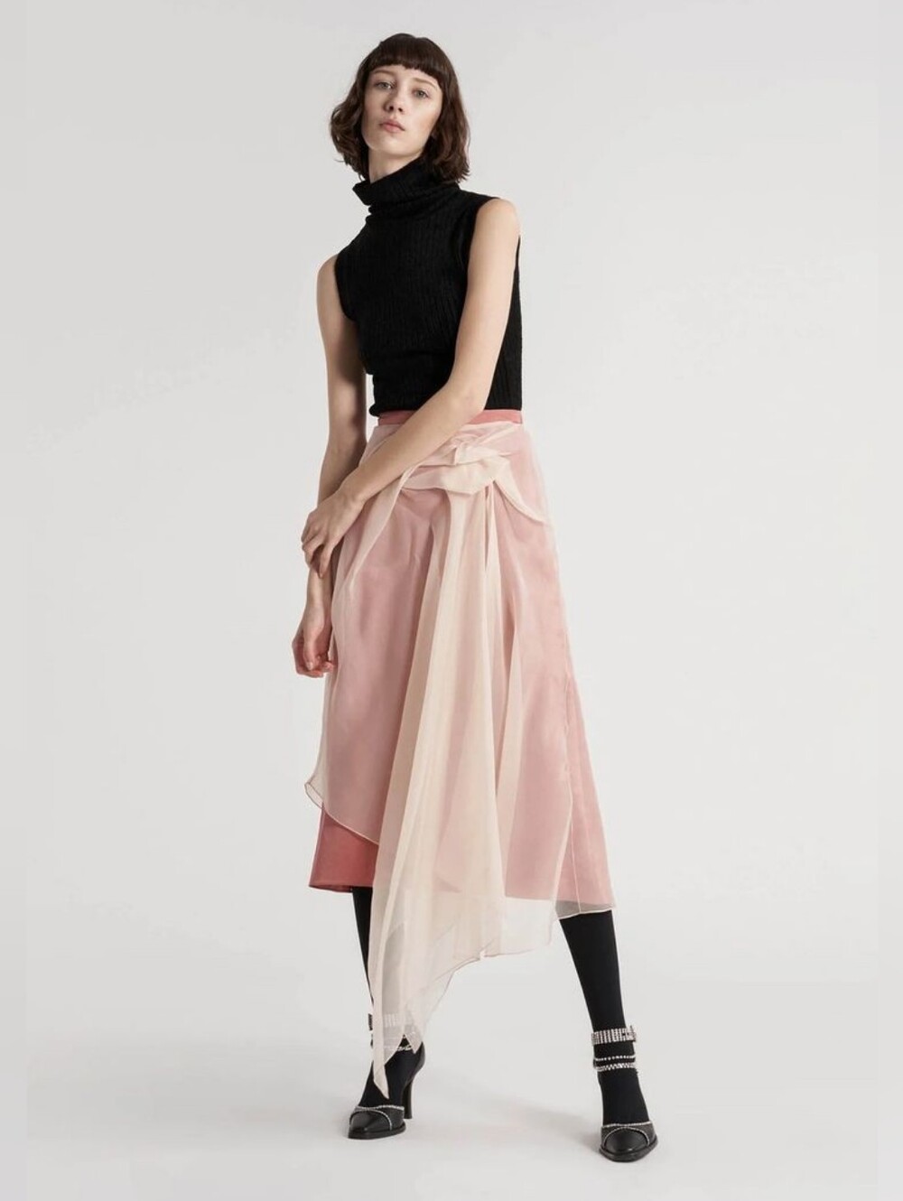 SIES MARJAN Nadine Asymmetrical Overlay Crepe Midi Skirt US 2 Org $1,245